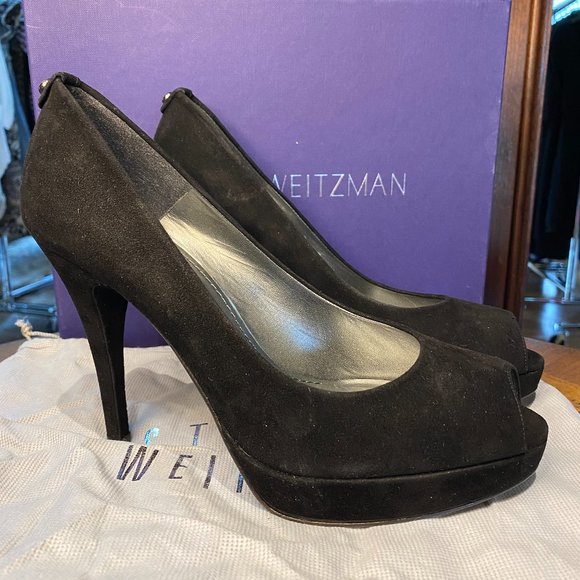 Stuart Weitzman suede black peep toe pump - Picture 3 of 5